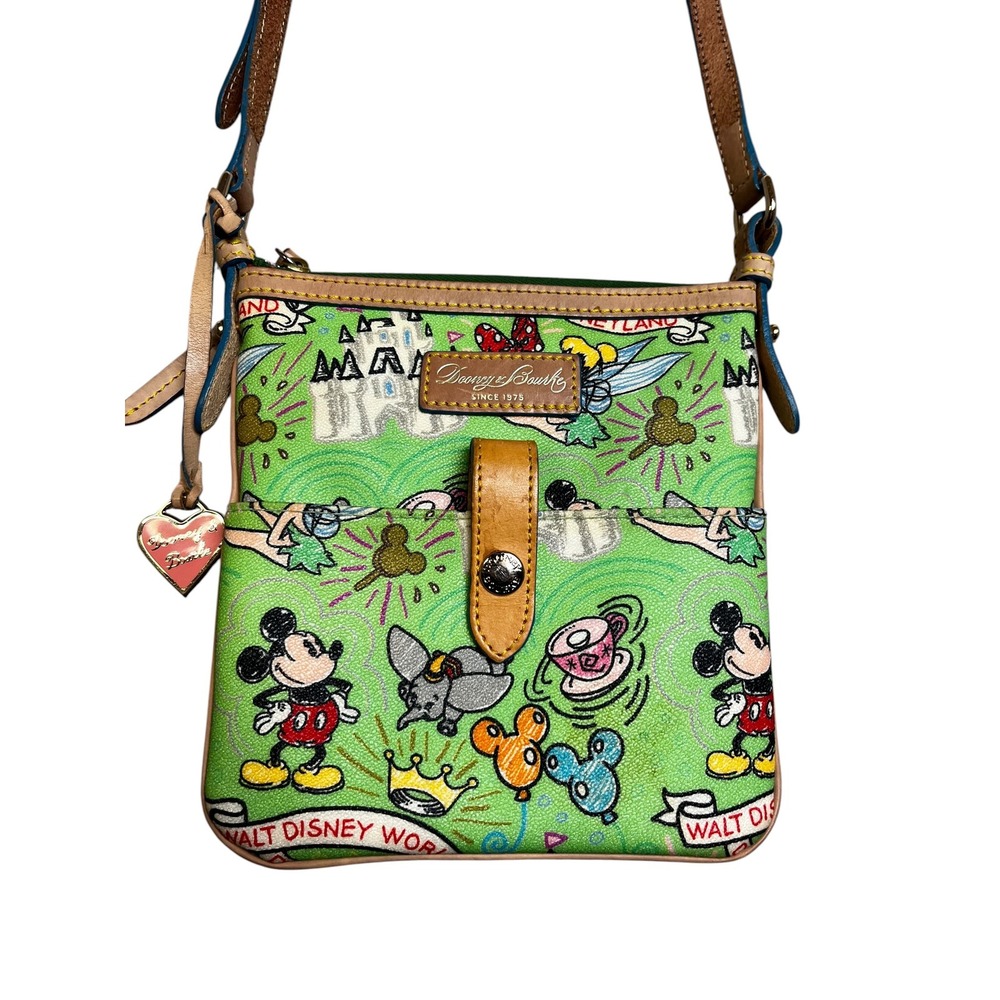 Dooney & Bourke Disney Parks Sketch Green Crossbody Bag Mickey Dumbo Tinker Bell